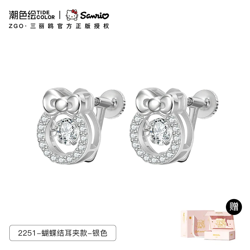 Hello Kitty Beating Heart Zircon 925 Sterling Silver Earrings