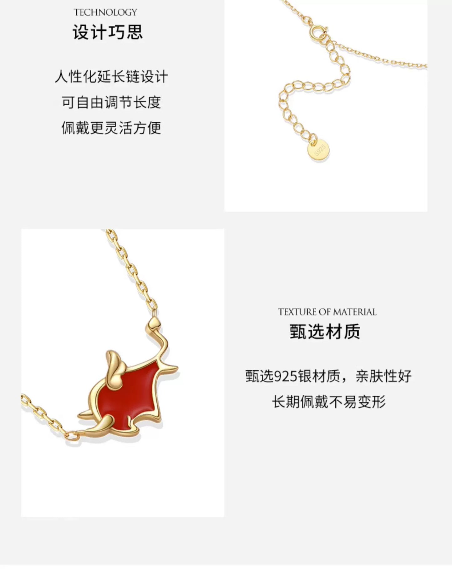 Lucky Red Ox 925 Sterling Silver Thermochromic Necklace