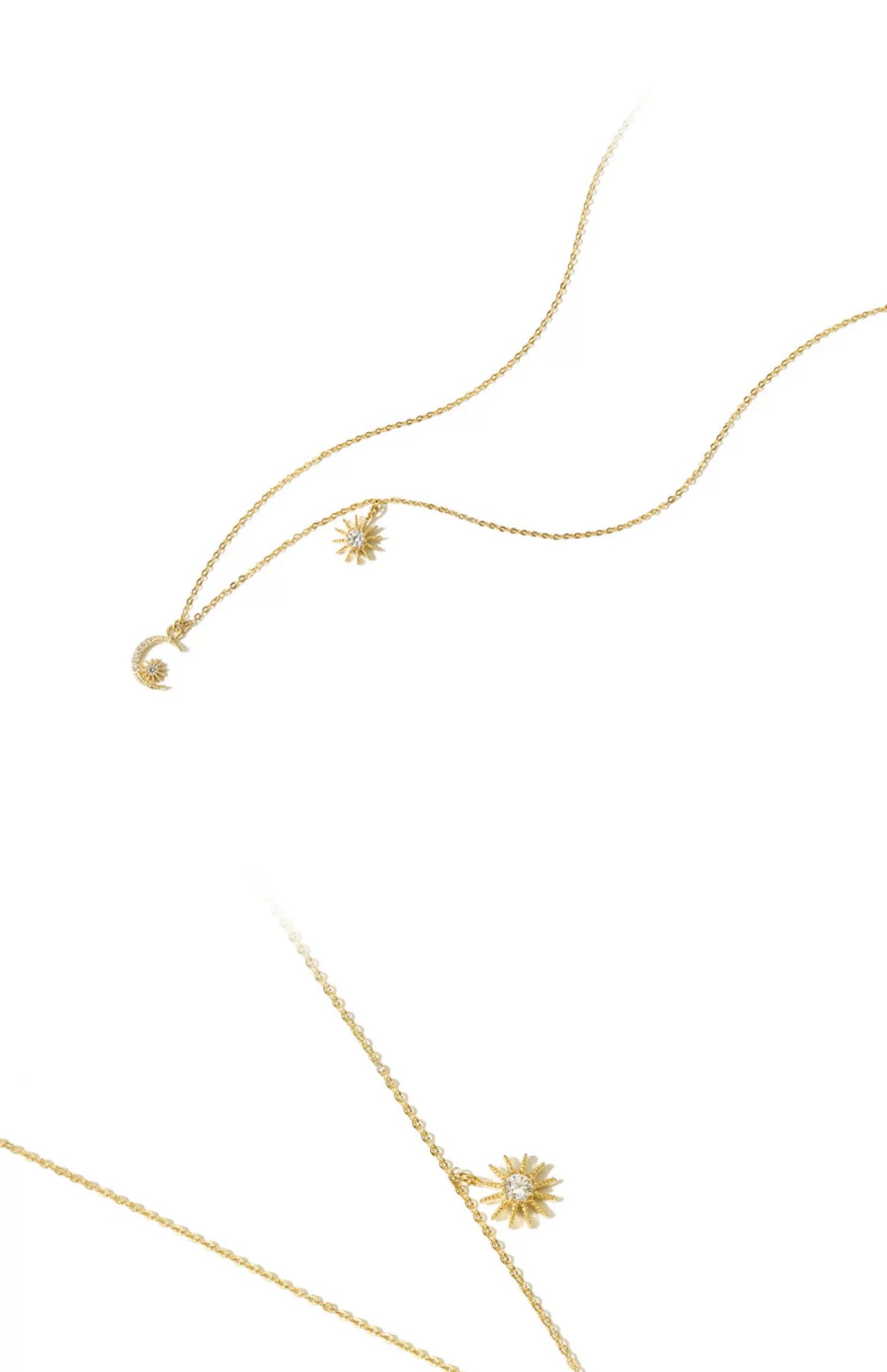 Moon & Stars Zircon 925 Sterling Silver Necklace