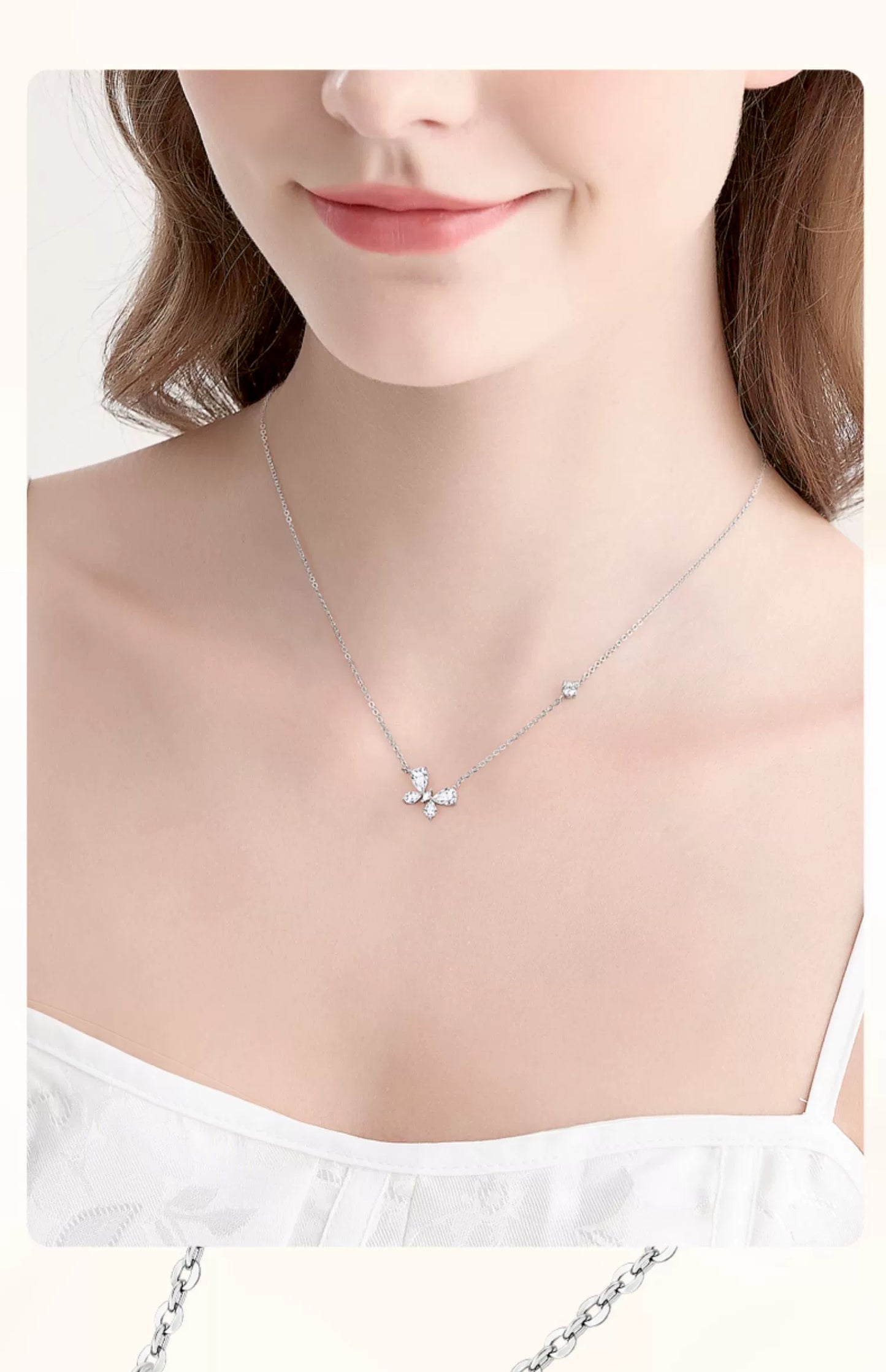 Butterfly Flower Zircon 925 Sterling Silver Necklace