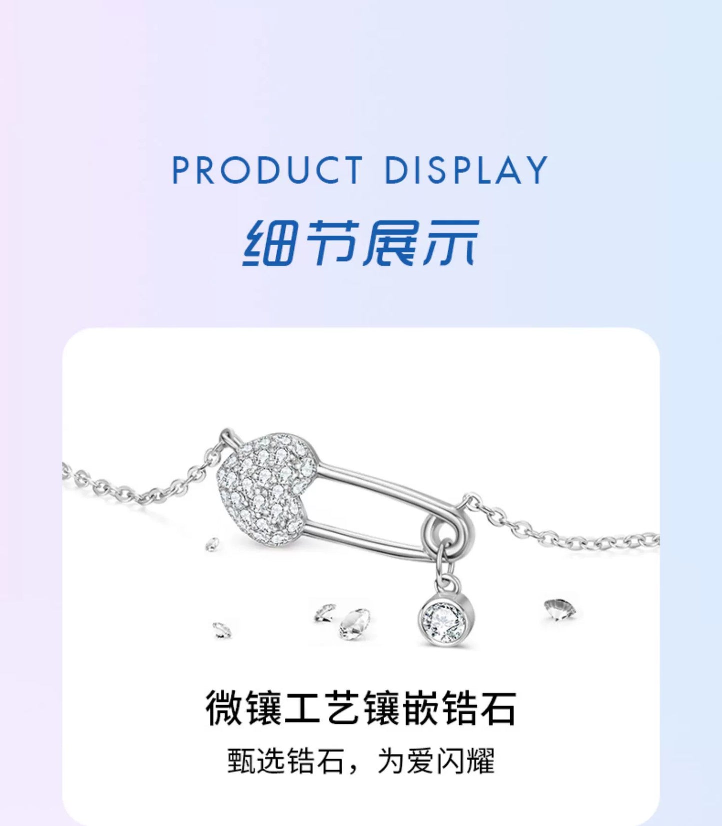 Pin & Heart Zircon 925 Sterling Silver Necklace