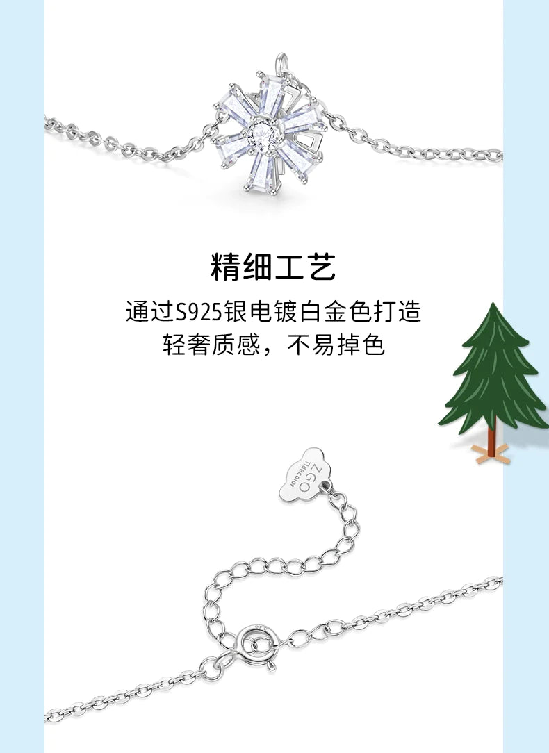 Dancing Snowflake Zircon 925 Sterling Silver Necklace