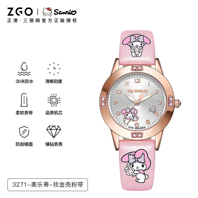 Hello Kitty/Cinnamoroll Crystal Quartz Watch Stainless Steel 30M Waterproof Glow in the Dark