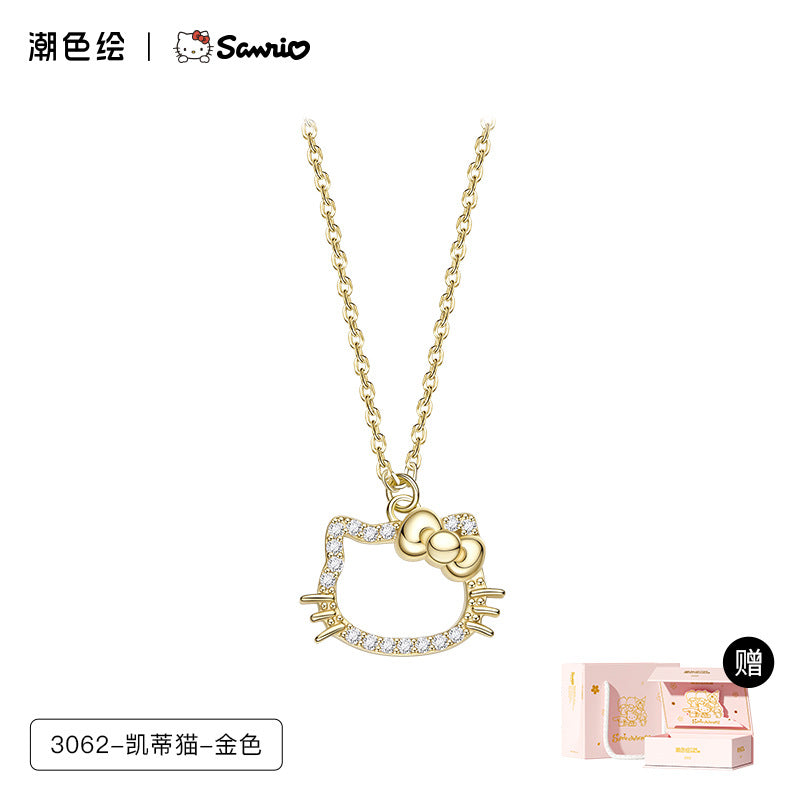 Hello Kitty Face Zircon 925 Sterling Silver Necklace