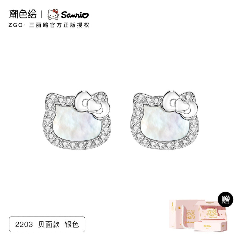 Hello Kitty Pearl Shell 925 Sterling Silver Stud Earrings
