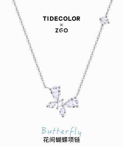 Butterfly Flower Zircon 925 Sterling Silver Necklace