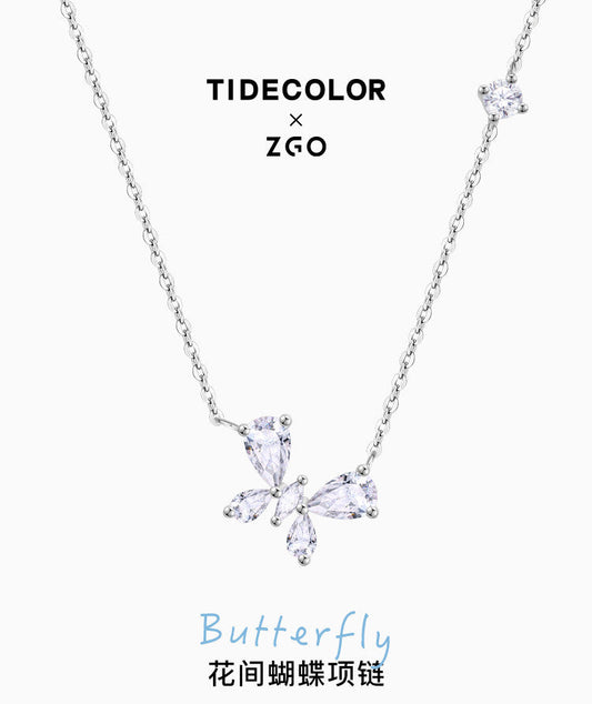 Butterfly Flower Zircon 925 Sterling Silver Necklace