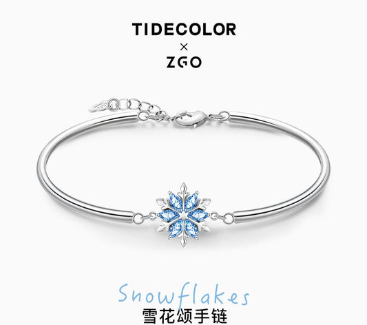 Snowflake Blue Glaze Copper 925 Sterling Silver Bracelet