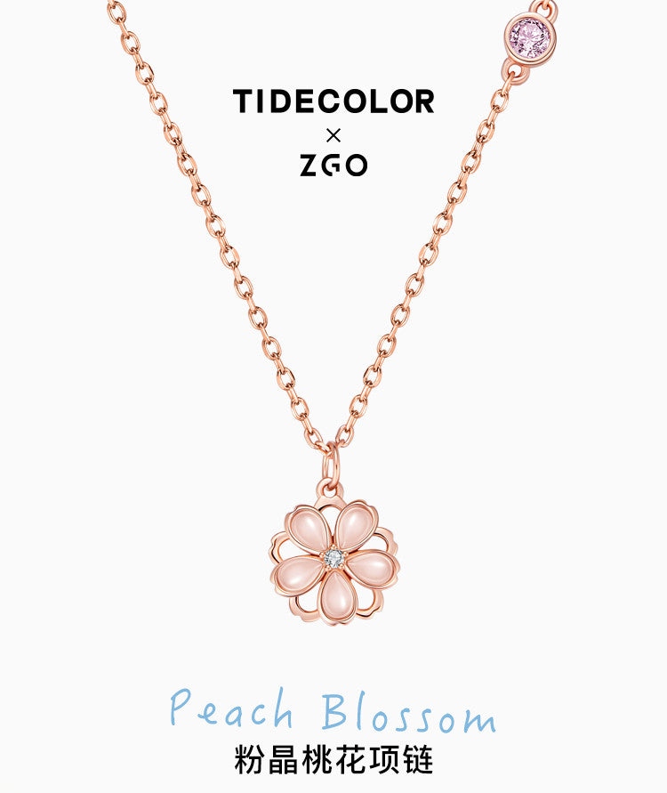Pink Peach Blossom 925 Sterling Silver Necklace