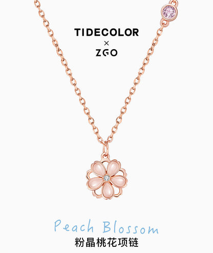 Pink Peach Blossom 925 Sterling Silver Necklace