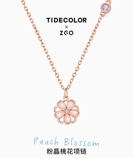 Pink Peach Blossom 925 Sterling Silver Necklace