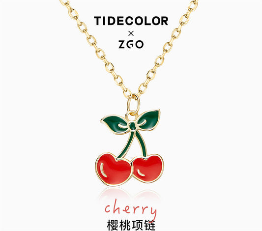 Red Cherry 18K Gold Plated 925 Sterling Silver Necklace