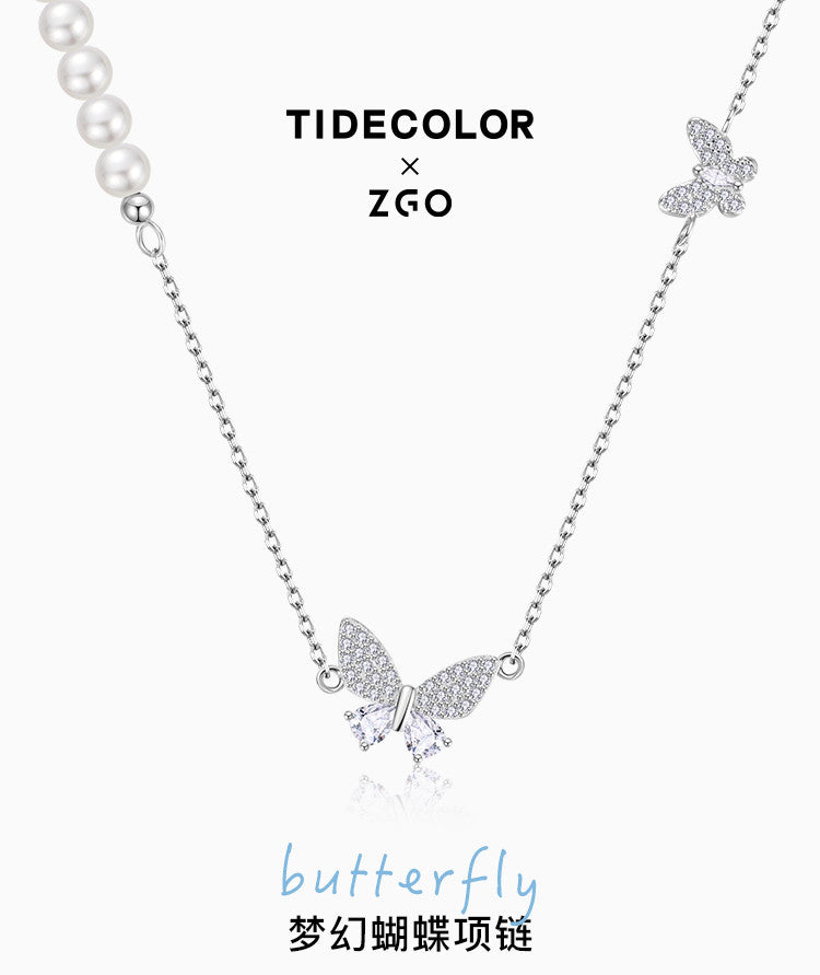 Dream Butterfly 925 Sterling Silver Pearl Necklace