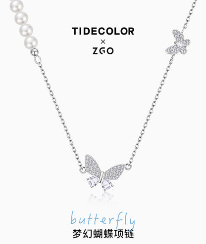 Dream Butterfly 925 Sterling Silver Pearl Necklace