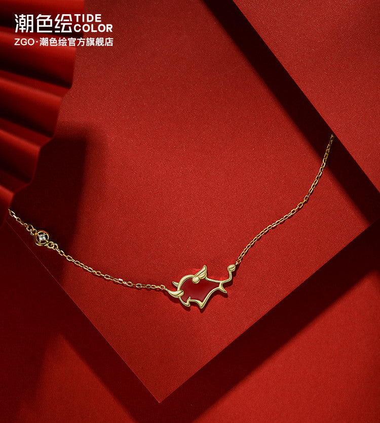 Lucky Red Ox 925 Sterling Silver Thermochromic Necklace