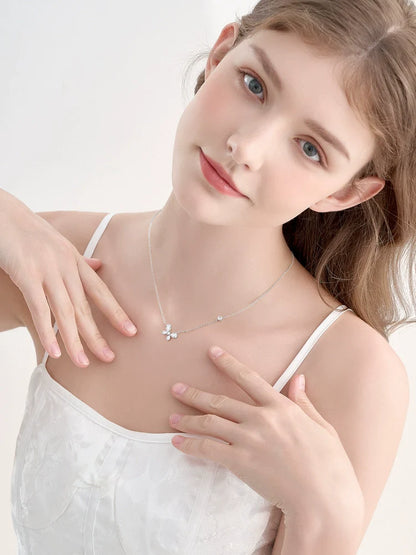 Butterfly Flower Zircon 925 Sterling Silver Necklace
