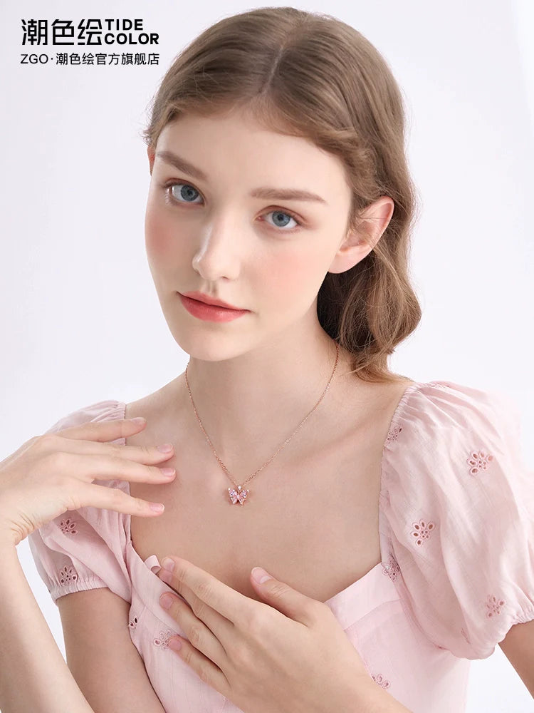 Rose Quartz Butterfly18K Gold Plated 925 Sterling Silver Necklace