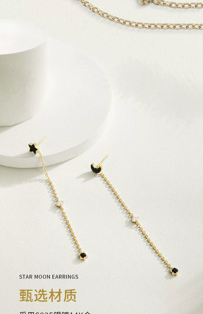 Star & Moon Tassel 925 Sterling Silver Earrings