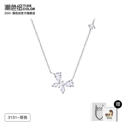 Butterfly Flower Zircon 925 Sterling Silver Necklace