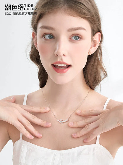 Bow Pearls 925 Sterling Silver Necklace