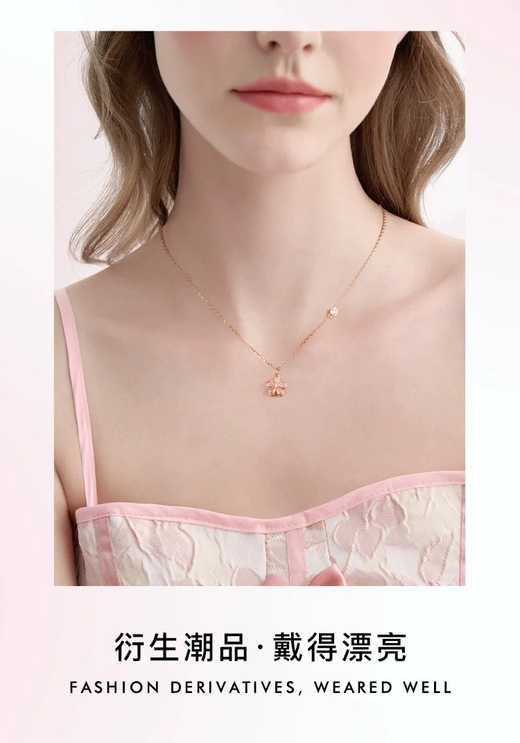 Pink Peach Blossom 925 Sterling Silver Necklace
