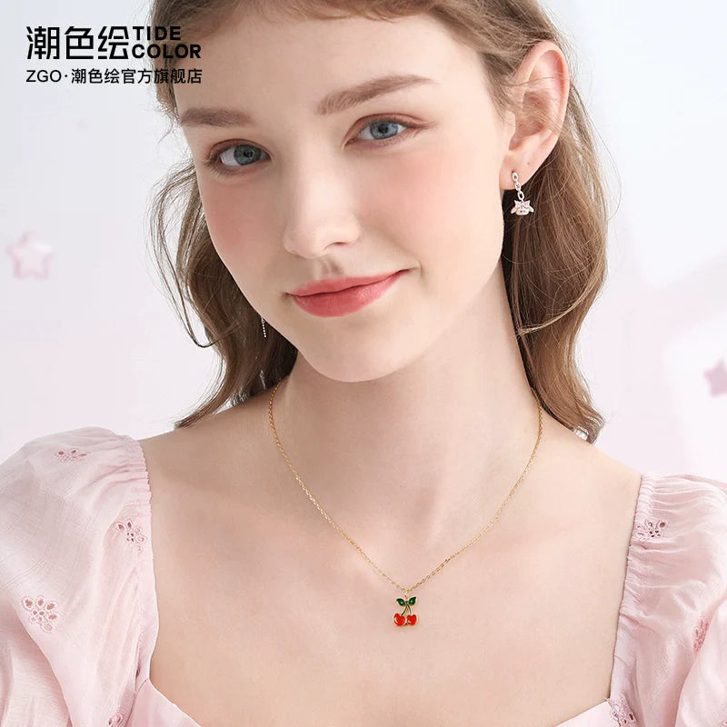 Red Cherry 18K Gold Plated 925 Sterling Silver Necklace