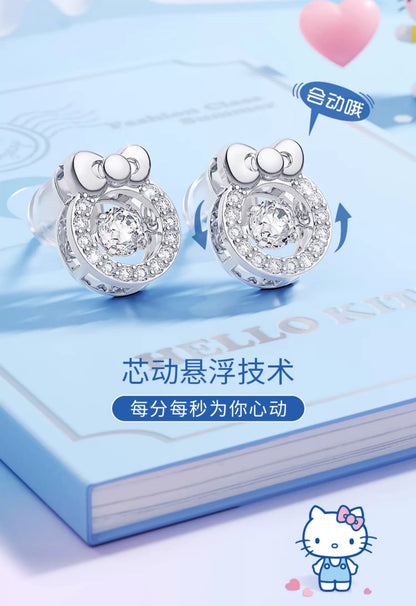 Hello Kitty Beating Heart Zircon 925 Sterling Silver Earrings