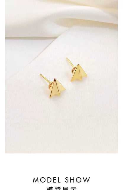 Origami Airplane 925 Sterling Silver Stud Earrings