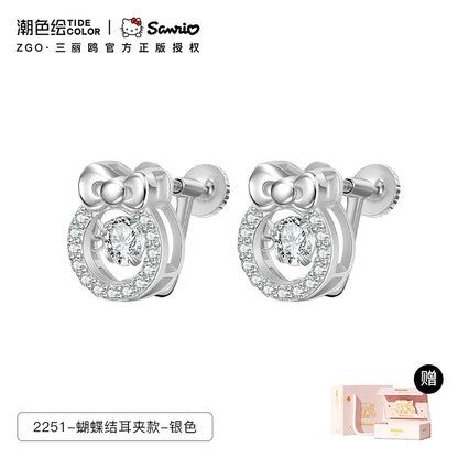 Hello Kitty Beating Heart Zircon 925 Sterling Silver Earrings