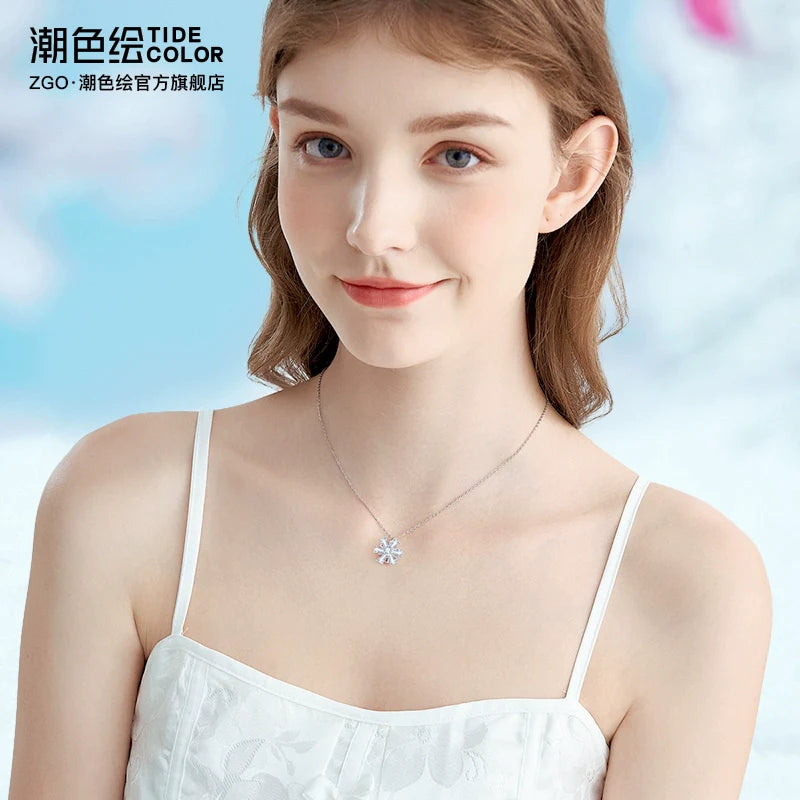Dancing Snowflake Zircon 925 Sterling Silver Necklace