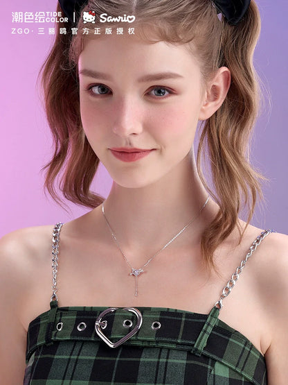 Kuromi Purple Heart & Arrow 925 Sterling Silver Necklace