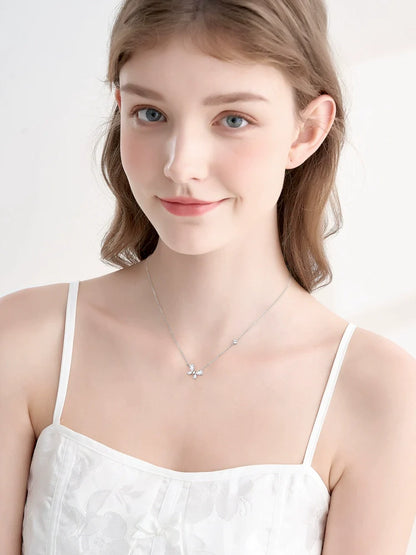 Butterfly Flower Zircon 925 Sterling Silver Necklace