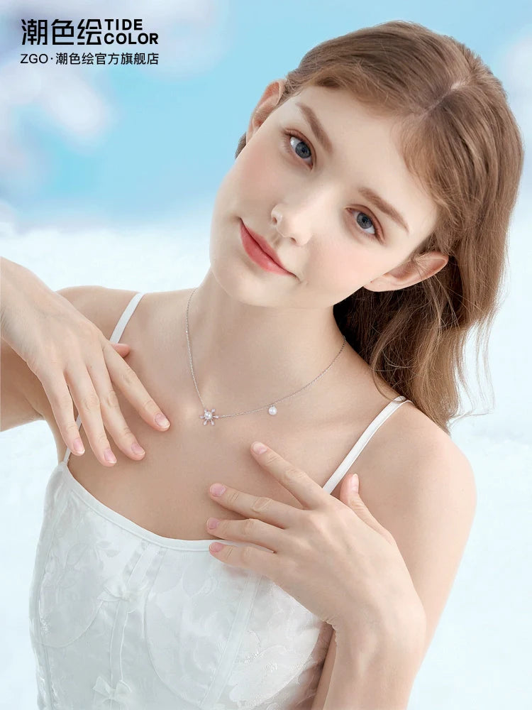 Christmas Snowflake Pearl 925 Sterling Silver Necklace