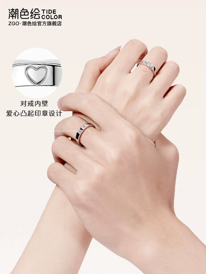Kissing Faces 925 Sterling Silver Couples' Rings