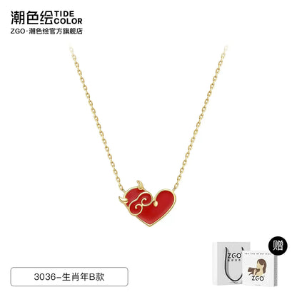 Lucky Red Ox 925 Sterling Silver Thermochromic Necklace