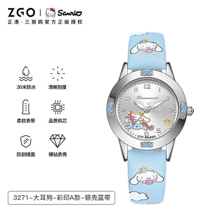 Hello Kitty/Cinnamoroll Crystal Quartz Watch Stainless Steel 30M Waterproof Glow in the Dark