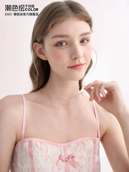 Pink Peach Blossom 925 Sterling Silver Necklace