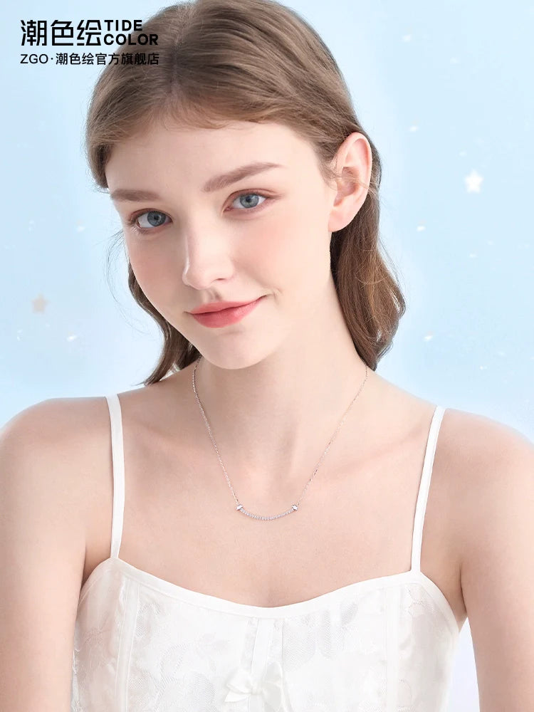 Smiley Clouds Zircon 925 Sterling Silver Necklace