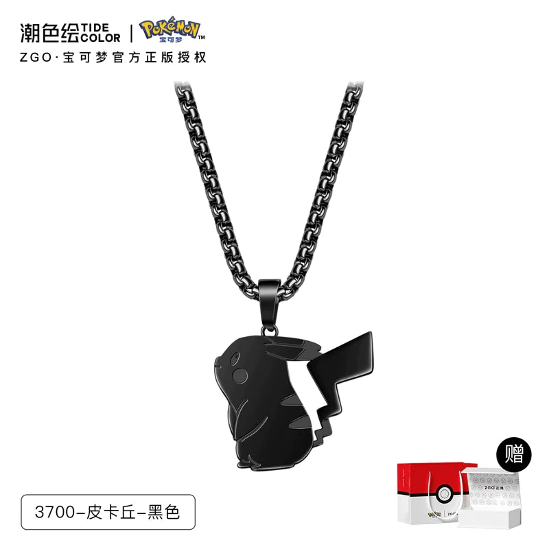 Pikachu Silver/Black/Multi-Color Titanium Steel Necklace