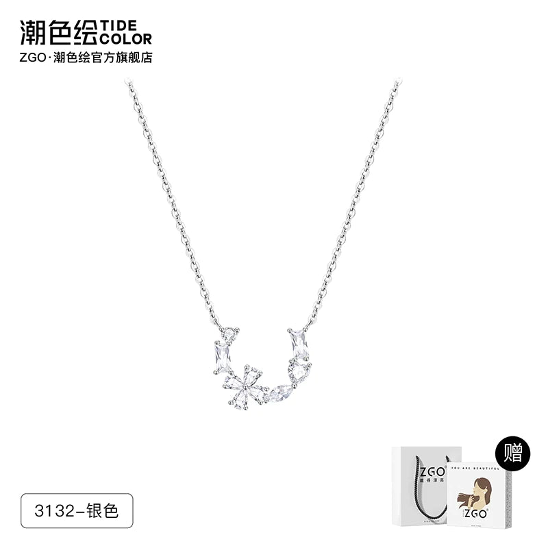 Lucky Four-Leaf Clover Zircon 18K Gold Plated 925 Sterling Silver Necklace