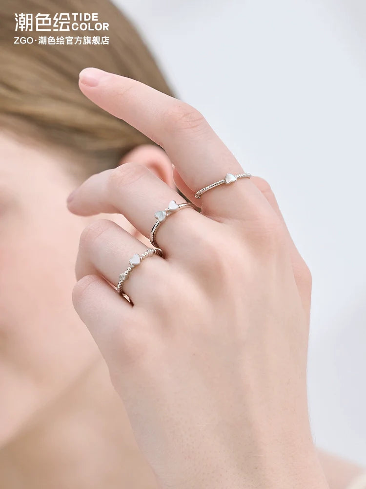Lucky Four-Leaf Clover Pearl Shell 925 Sterling Silver Rings Set