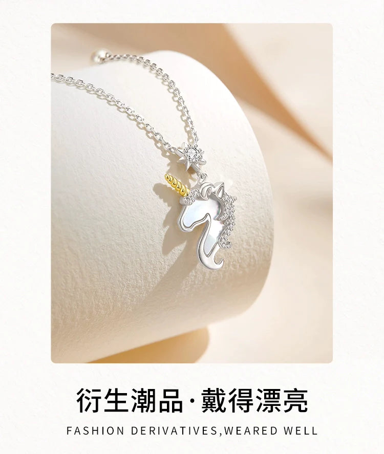 Unicorn 925 Sterling Silver Zircon Pearl Necklace