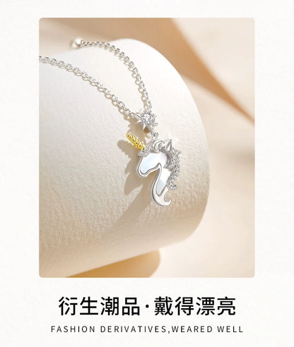 Unicorn 925 Sterling Silver Zircon Pearl Necklace