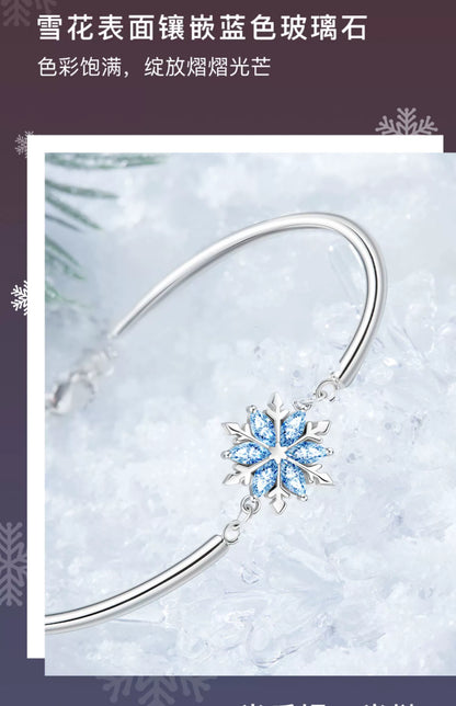 Snowflake Blue Glaze Copper 925 Sterling Silver Bracelet