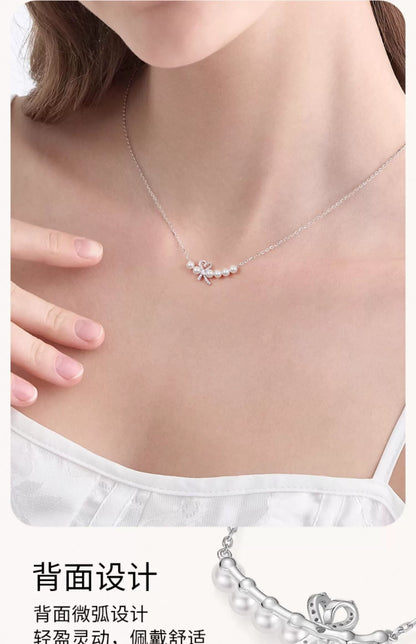 Bow Pearls 925 Sterling Silver Necklace