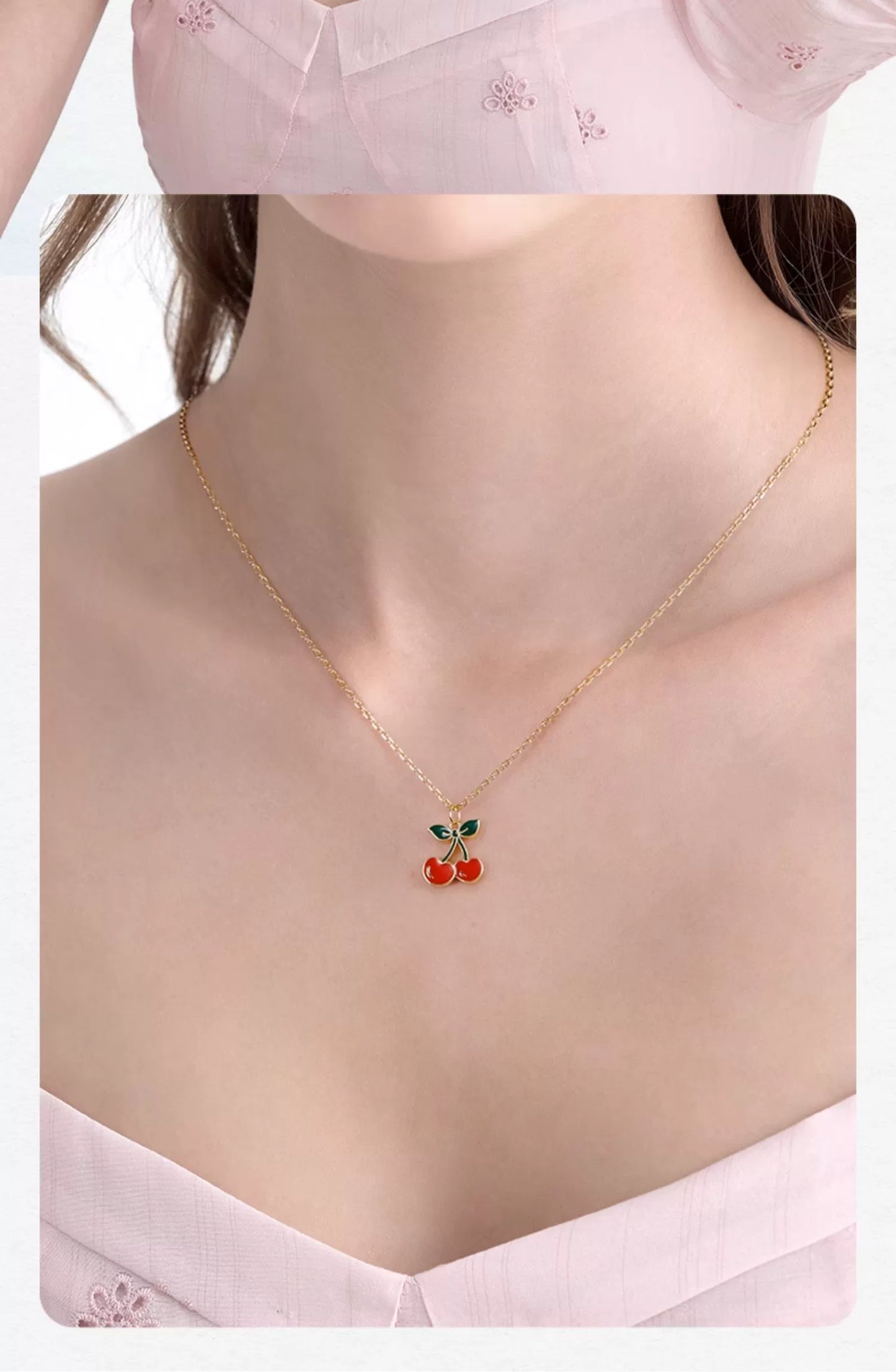 Red Cherry 18K Gold Plated 925 Sterling Silver Necklace
