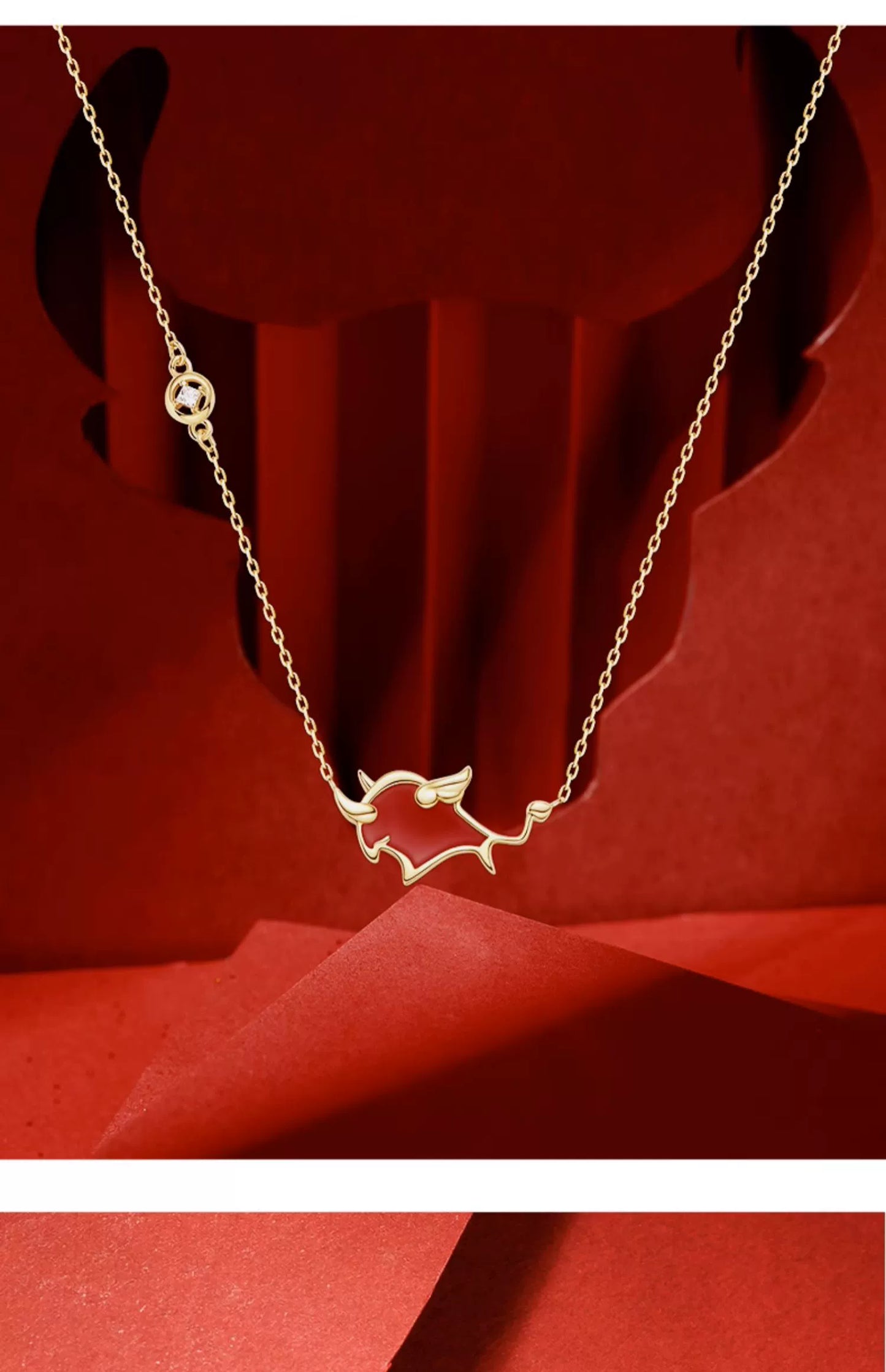 Lucky Red Ox 925 Sterling Silver Thermochromic Necklace