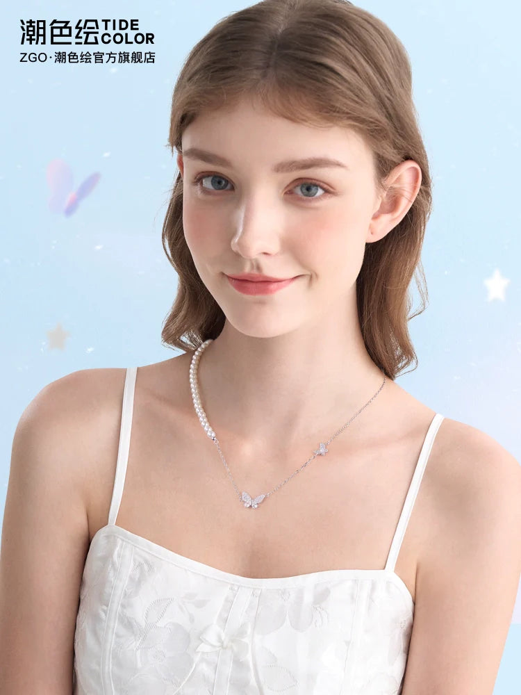 Dream Butterfly 925 Sterling Silver Pearl Necklace