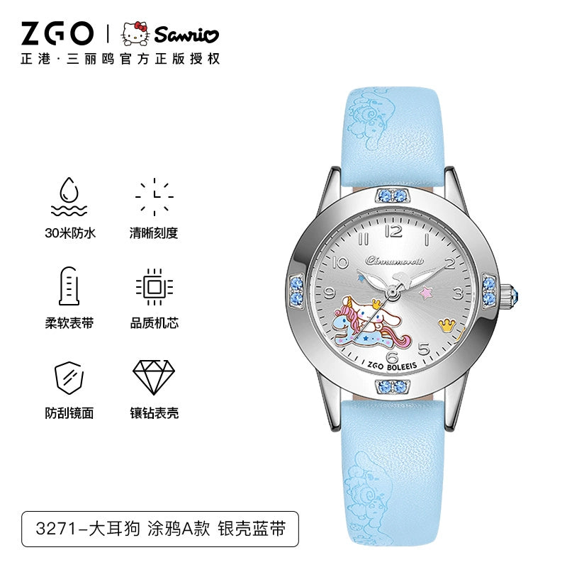 Hello Kitty/Cinnamoroll Crystal Quartz Watch Stainless Steel 30M Waterproof Glow in the Dark