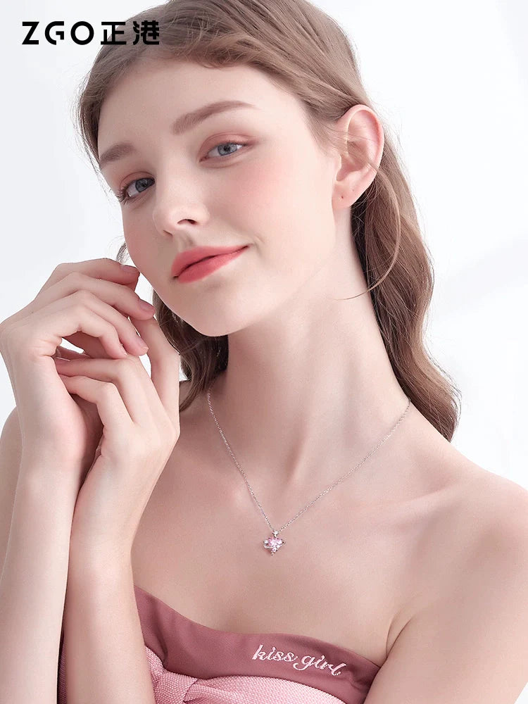 Sweet Pink Planet 925 Sterling Silver Necklace